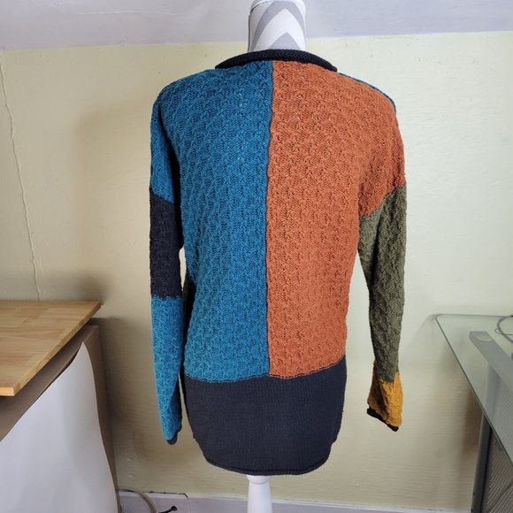 Womans Yarnworks Color Block Ramie Cotton Sweater Button V-Neck Size Large 12/14 - Picture 7 of 11